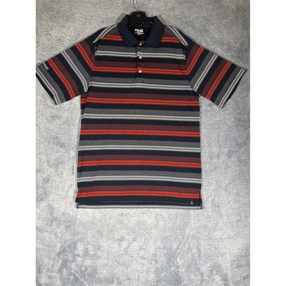 Ping Performance Mens Golf Polo Shirt Medium  Multi Color Striped Short Sleeve